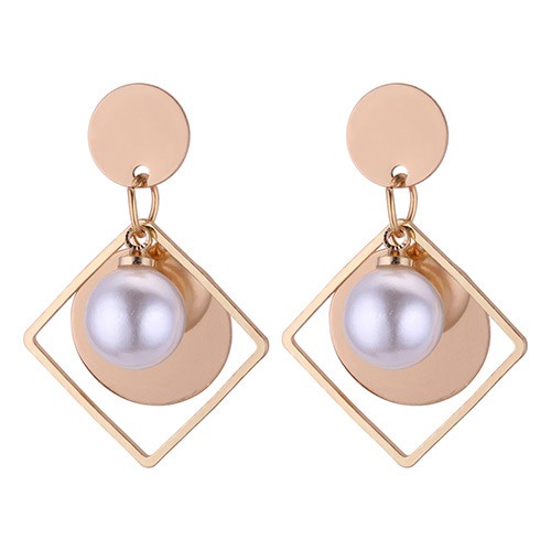 LRC Anting Tusuk Fashion Gold Color Shape Decorated Earrings