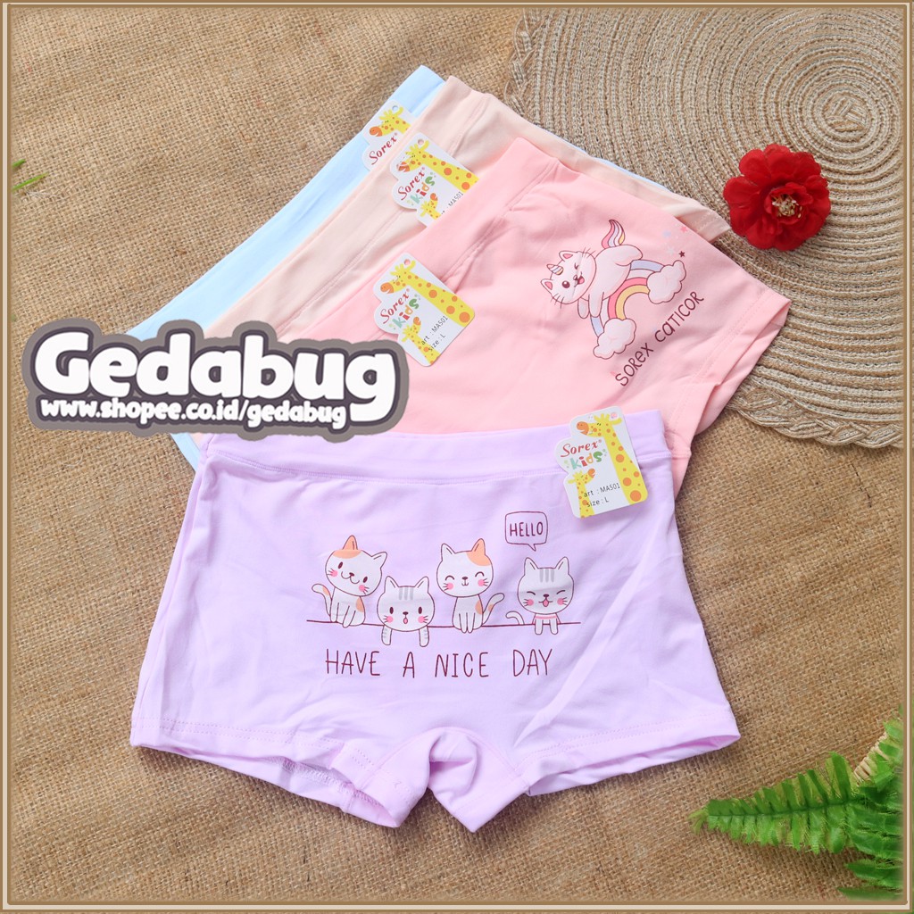 6 pcs CD Boxer Sorex Kids MA501 Sweet Playfull / Celana Dalam Boxer Anak Perempuan MA 501 / Gedabug