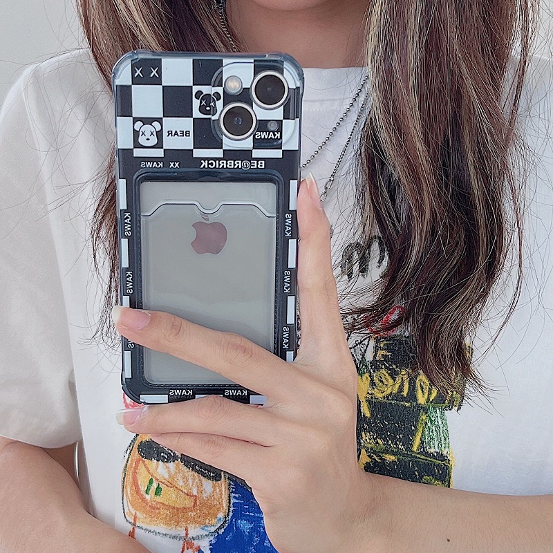 Soft Case Transparan Motif Kotak-Kotak Hitam Putih Untuk iPhone 12 13 Pro Max 11 X XR XSMAX