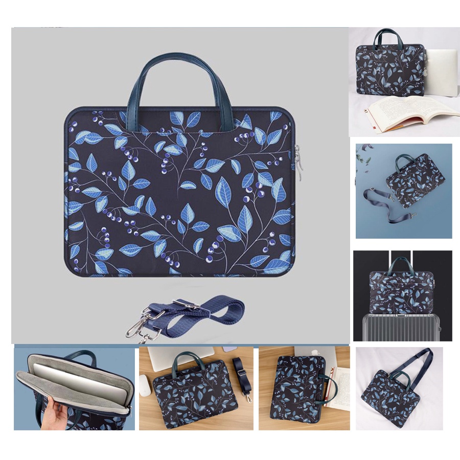 Tas Laptop Macbook IPAD PRO 11 12.9 SAMSUNG TAB Selempang New Leaves 11 12 inch - Biru