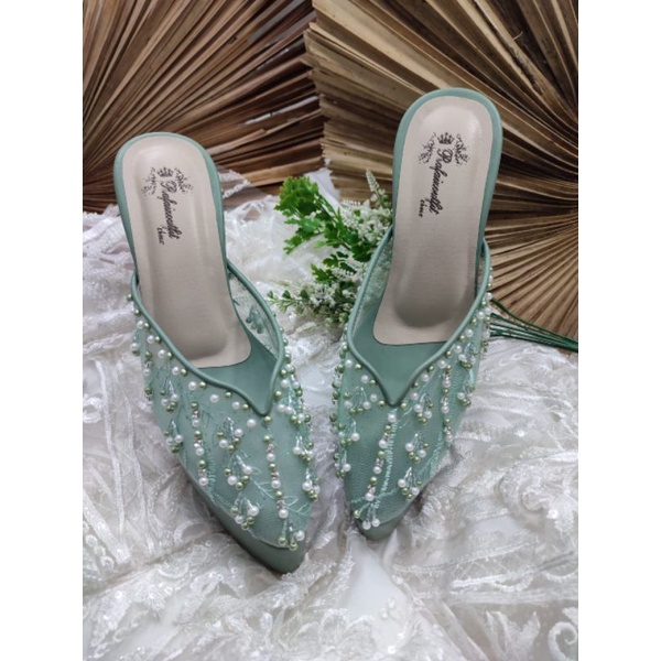 sepatu wedding sepatu wanita yasmika Sage green 12cm