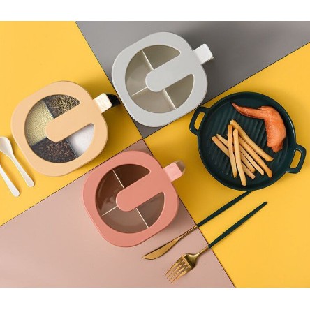 Tempat Bumbu Dapur Kotak 4 Sekat Kekinian / Kotak Bumbu Dapur 4 In 1