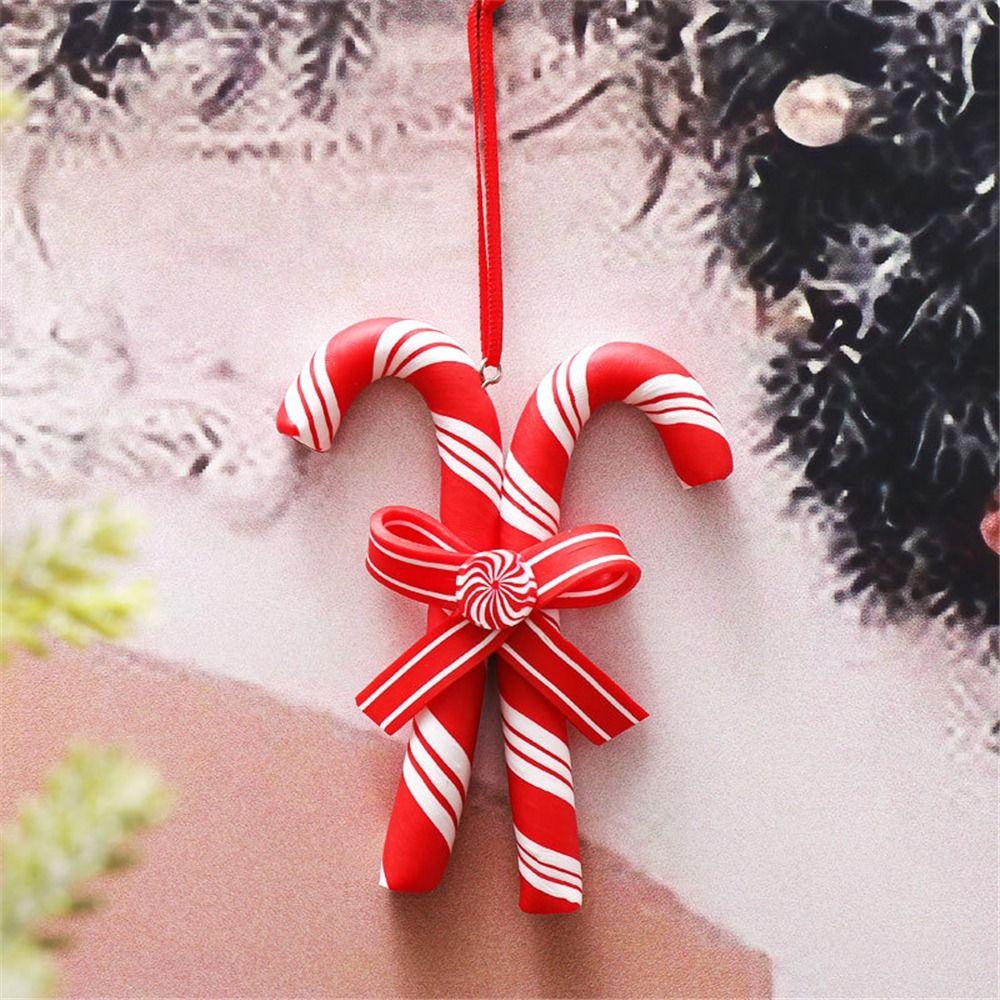 R-FLOWER 6pcs Hiasan Permen Natal Kerajinan Karangan Bunga Praktis Candy Cane Dekorasi Gantung