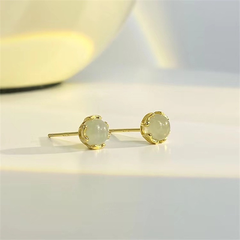 Anting Stud Giok Hetian Natural Bentuk Persegi Untuk Wanita