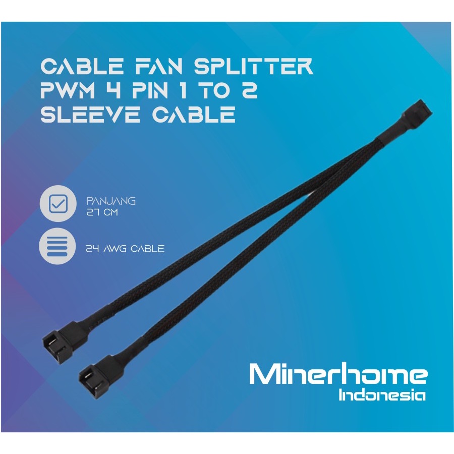 Kabel Fan Hub Splitter 4 Pin PWM 1 to 2 Sleeve Cable