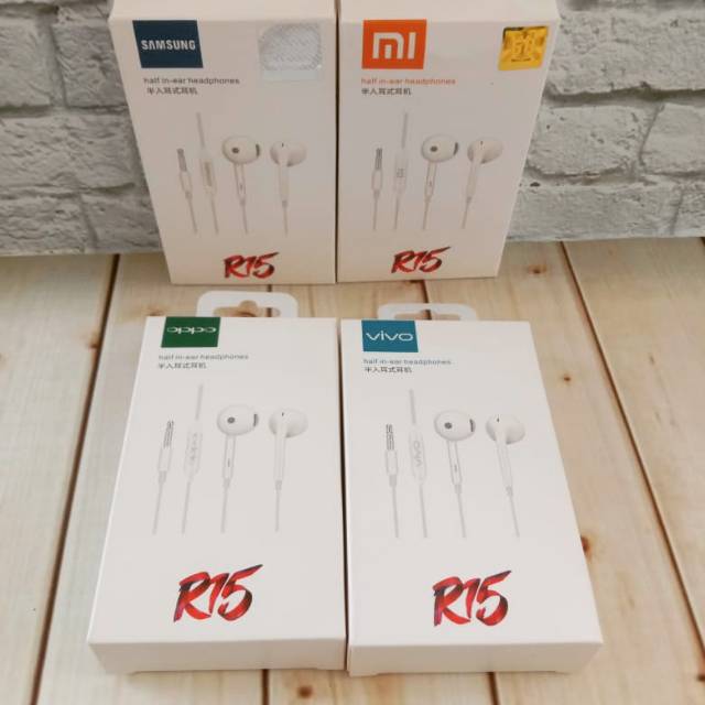 Handsfree Branded R15 Samsung, R15 Xiaomi, R15 Vivo dan R15 Oppo