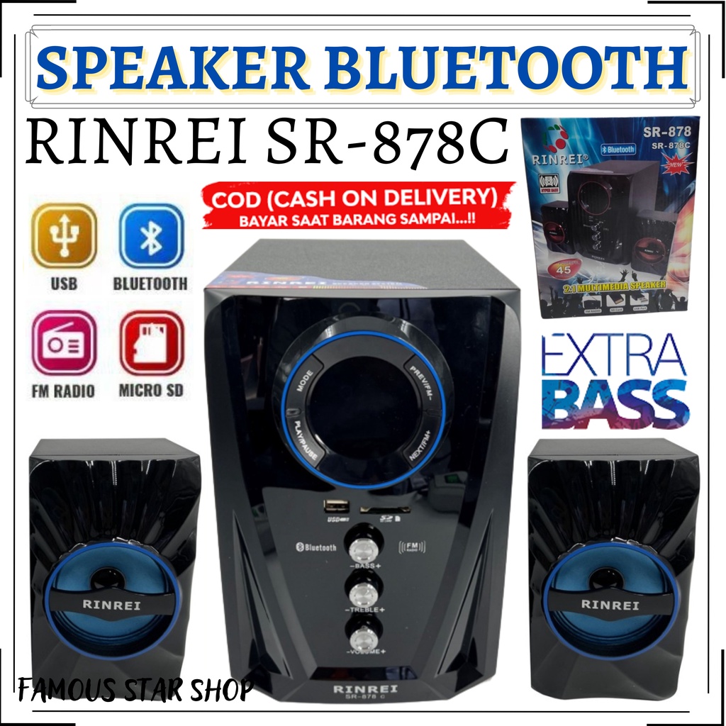 TERLARIS - RINREI SR 878 C SPEAKER AKTIF SUBWOOFER BASS BOOSTER BLUETOOTH - SPEAKER BLUETOOTH RINREI SR-878C - USB - RADIO | FMS