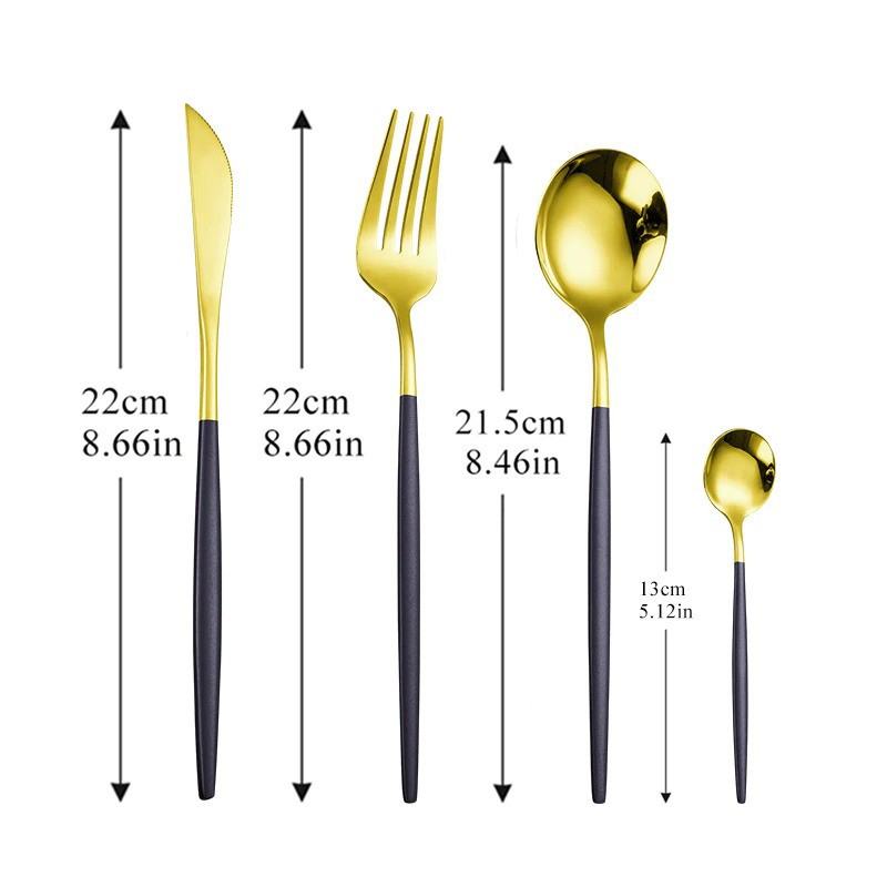 FDA Cutlery Set Perlengkapan Makan Sendok Garpu Pisau 24 PCS - TW873 - Black Gold