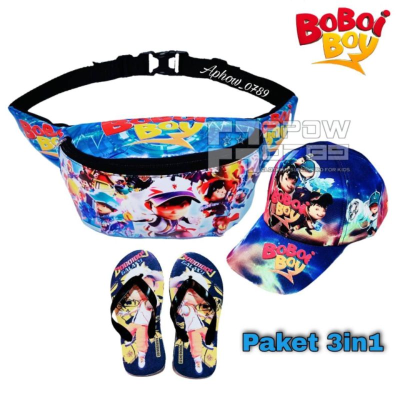 paket 3in1 boboboy / topi boboboy / sandal boboboy