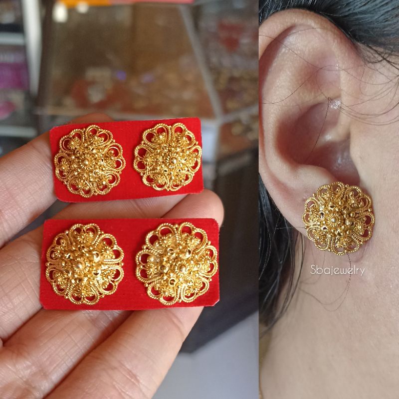 giwang tembaga bali model bunga lapis emas