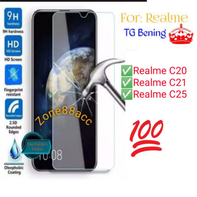 Realme C20 C21 C25 Antigores Bening Tempered Glass Screen Guard protector TG