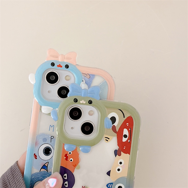 Soft Case Pelindung Lensa Kamera Anti Jatuh Desain Monster Kecil Untuk iPhone 14 13 12 11 Pro Max X Xr Xs Max 7 8 6 6s Plus SE 2020