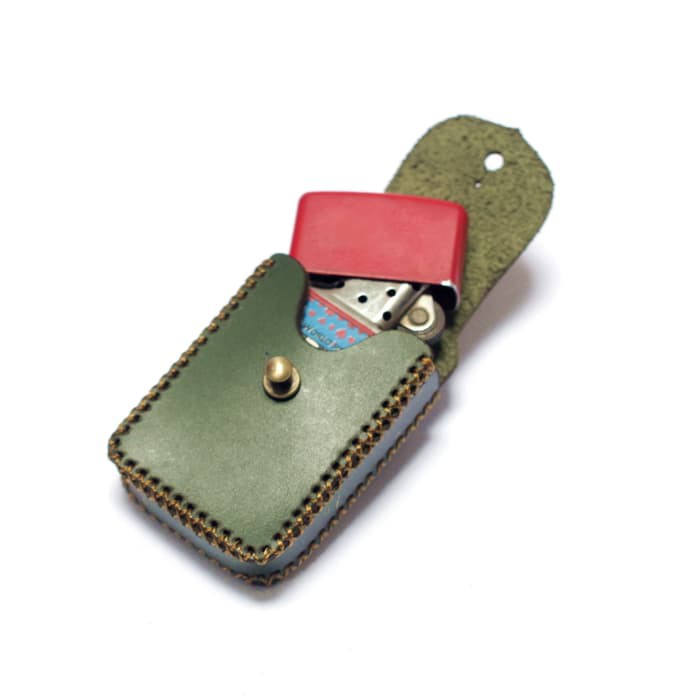 sarung zippo kulit asli anyam - zippo lighter case - hijau - PHAC665