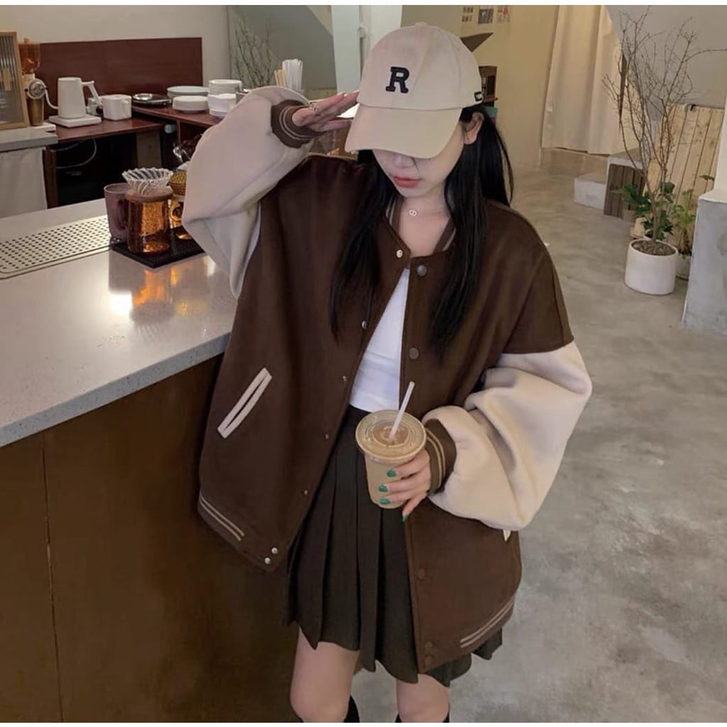 BROWNIE JAKET VARSITY BASEBALL | JAKET WANITA OVERSIZE LUCU KEKINIAN
