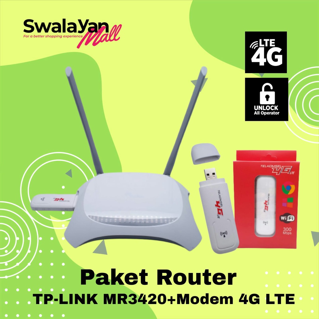 Jual Paket Router Tp Link Mr3420 Usb Modem Wifi Wingle 4g Lte Unlock All Operator Shopee 3722