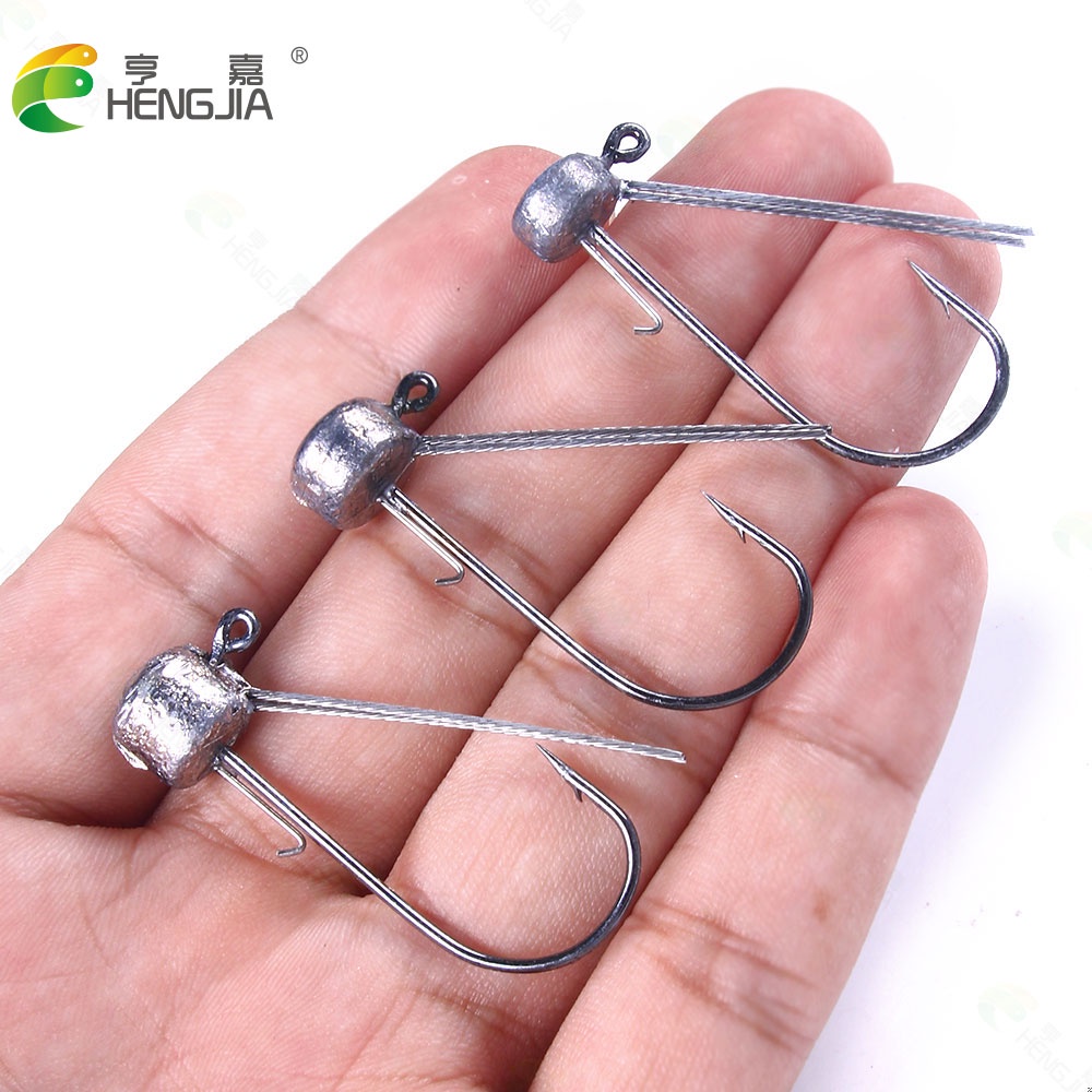 HENGJIA 6PCS Umpan Pancing 3.5g 5.6g 6.5g Silver Jig Head Kait Cylindrical Fishing Hooks for Soft Lure Carbon Steel Fishing Hooks