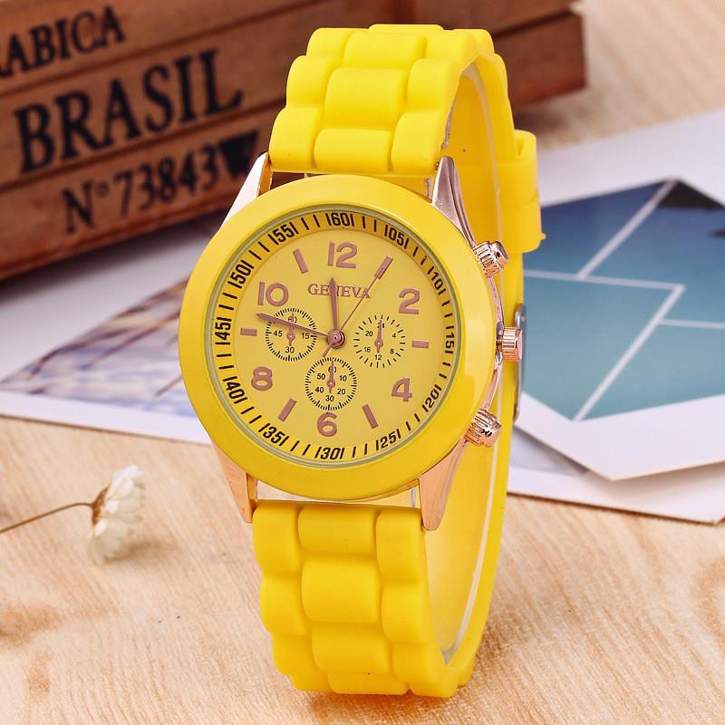 ✅COD (Bisa cod)Dikirim dari Jakarta - BAYAR DITEMPAT Jam Tangan Geneva Unisex Rubber Jam Fashion-Var 1 Kuning