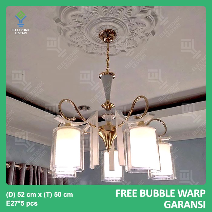 Lampu Gantung Minimalis Hias Ruang Tamu Modern Elegan Kaca Transparan Putih 7619