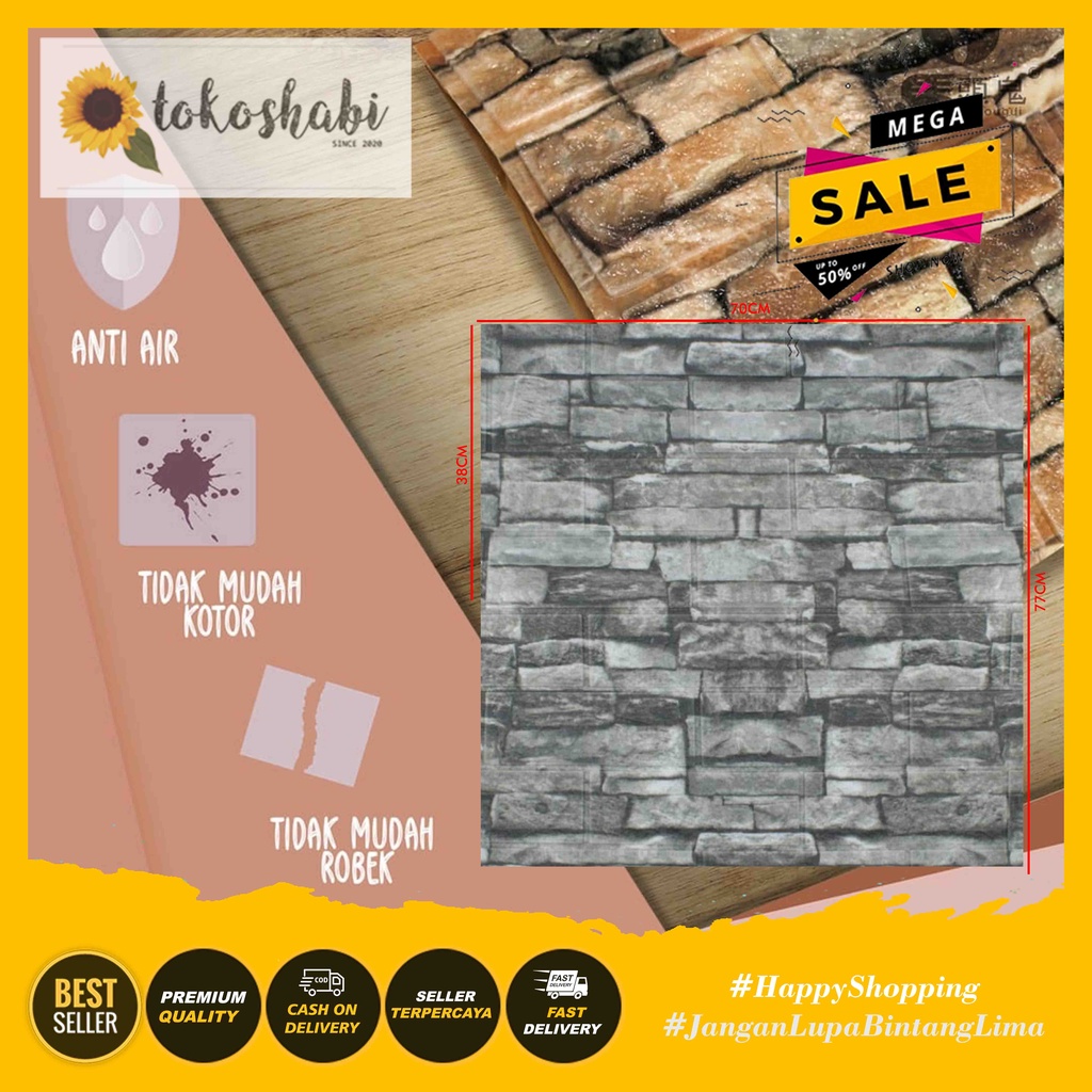 Wallfoam Sticker 3D Modern Foam Wallpaper Dinding Karakter Motif Batu Alam-2