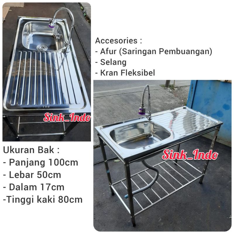 Rak Bak Cuci Piring Portable 1 Lubang 100 x 50 Kitchen Sink Dapur Westafel cuci piring Stainless was