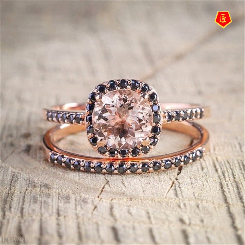 [Ready Stock]Rose Gold Topaz Ring Fashion Black Zircon