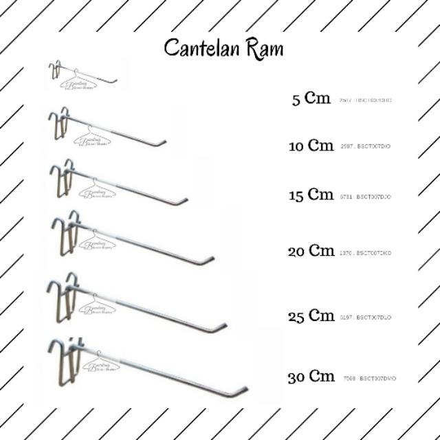 Cantelam Ram STANDAR Stik Hook Single Hook Ram 10 Cm 15 Cm 20 Cm 25 Cm  30 Cm Display Besi Gantungan Aksesoris / Cantelan Ram Besi Croom 3mm - BH