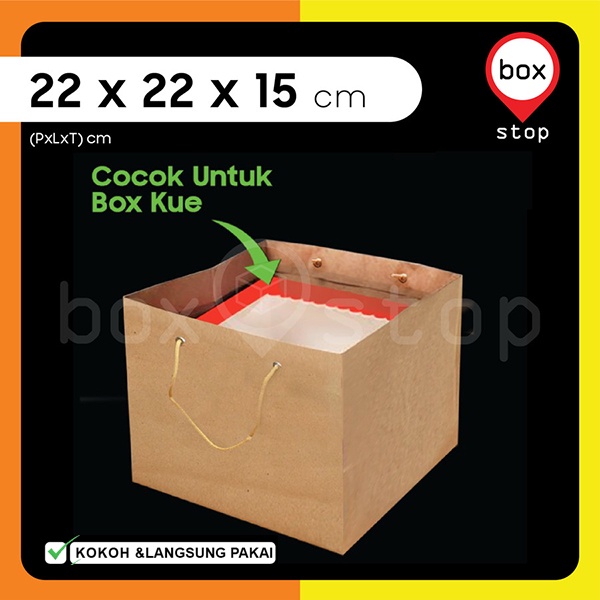 

Paper Bag Polos - PaperBag Kue - KRAFT COKLAT - 22x22x15 cm (10 pcs)