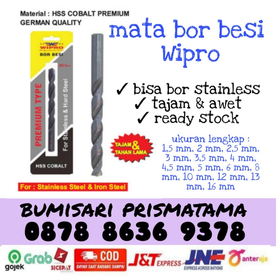 Mata bor besi &amp; stainless WIPRO (1 mm - 5 mm) Tajam &amp; berkualitas