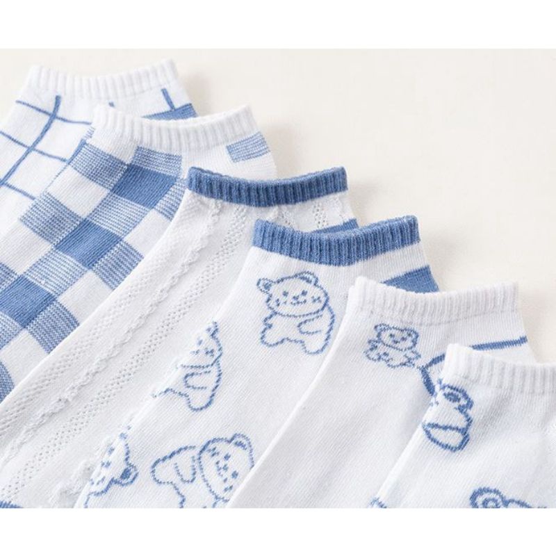 Kaos Kaki Wanita Motif Bear Biru Fashion Korea