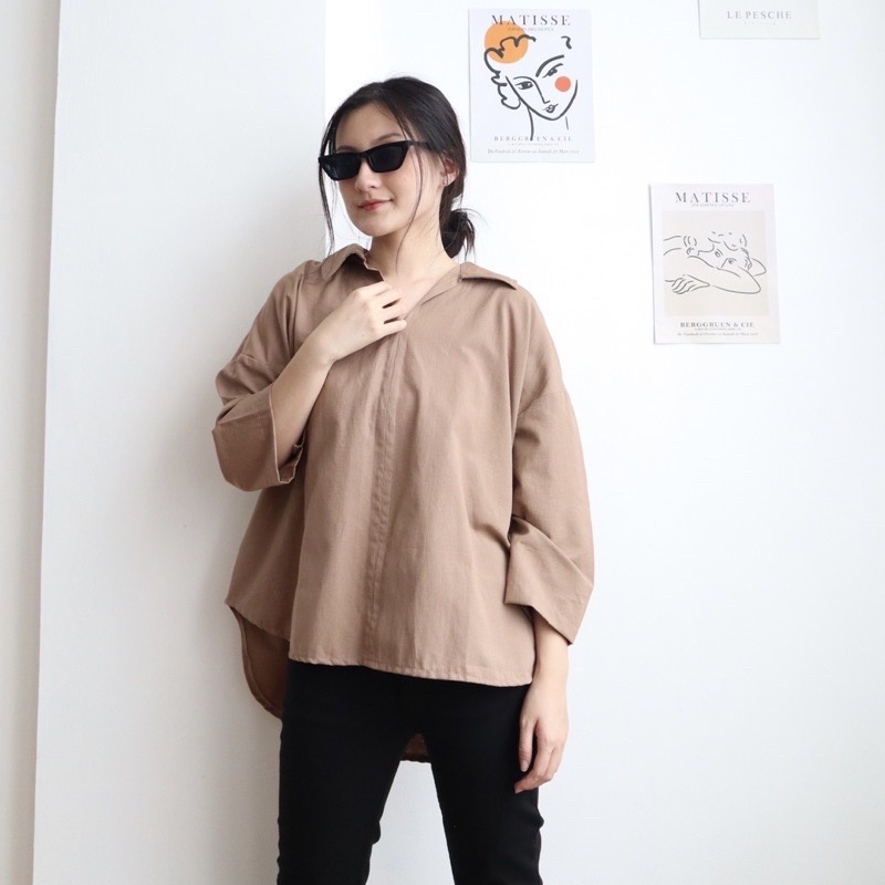 BEFAST -  ZEC OOTD kemeja DOYA / Vinci RAYON DIAMOND Oversize Shirt / Kemeja Polos Formal / Kemeja Lengan Panjang / Pakaian Wanita Kerja/Kampus / Kemeja Leher V / Fashion Wanita Casual / Kemeja Best Seller / OOTD Wanita Korean Style