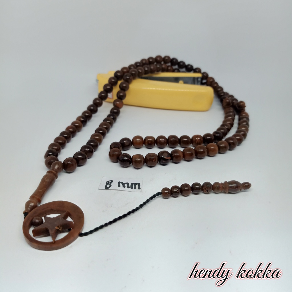 5pcs tasbih 99 kokka kaukah kaokah bulan bintang 8mm coklat