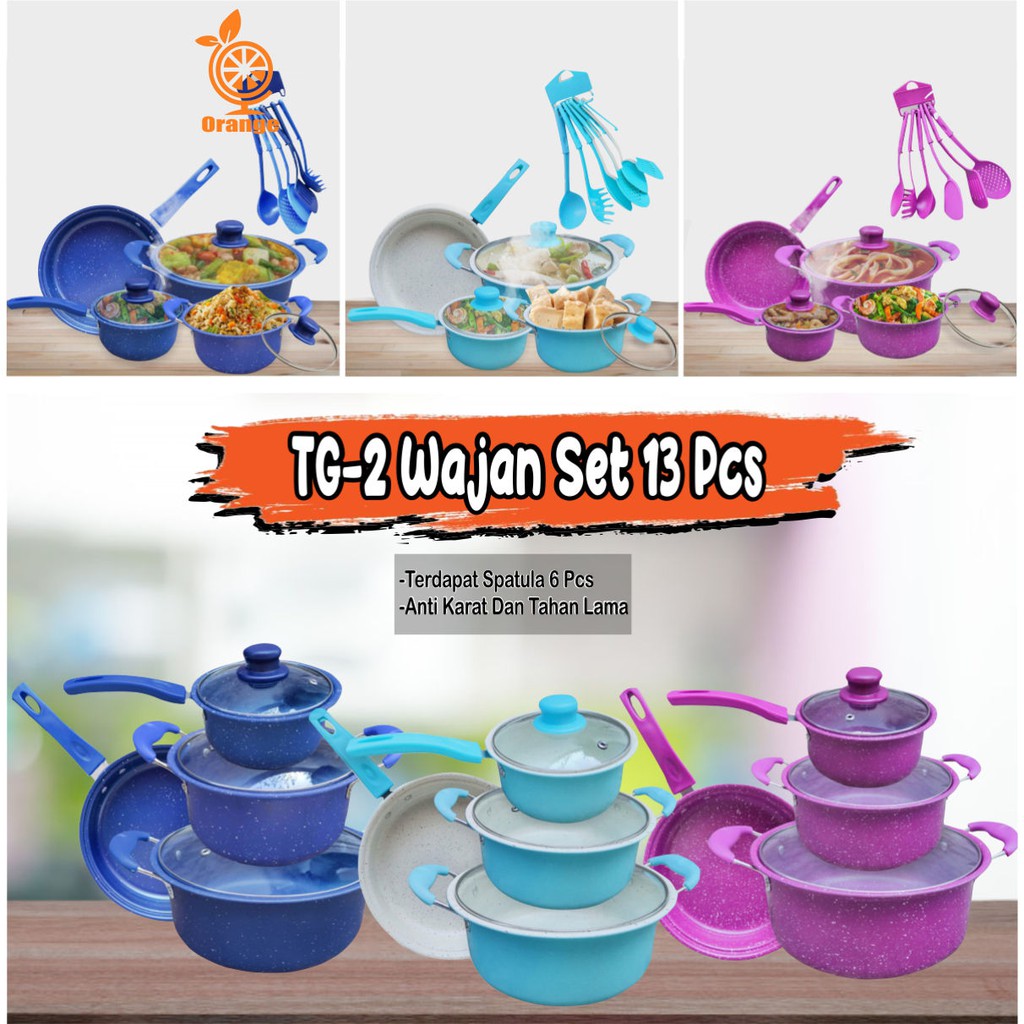 Panci Set Teflon Marble 13 Pcs Cookware Set Tutup Kaca TG-2