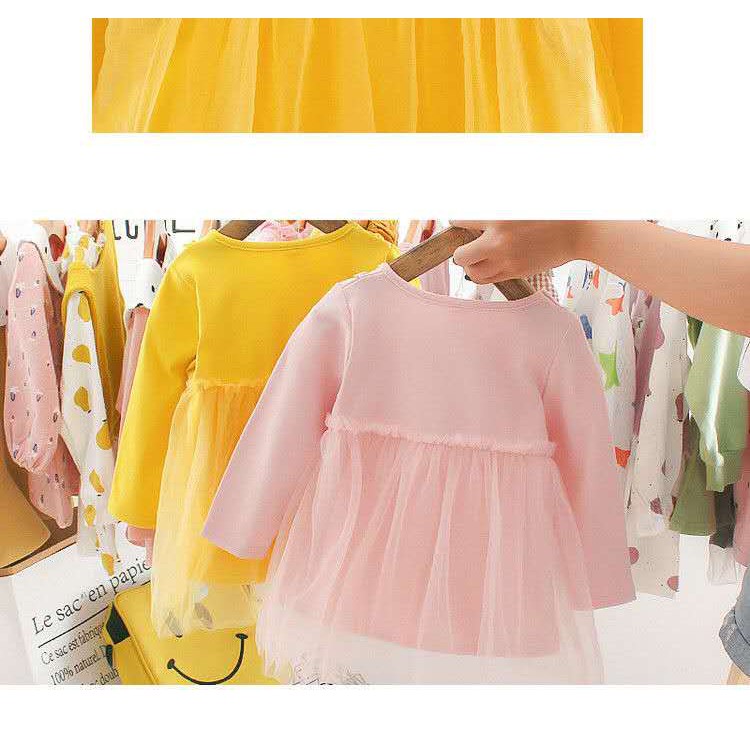 Dress anak perempuan gaun bayi cewek tutu lengan panjang+rok kasa polos import 7bln - 2thn-6