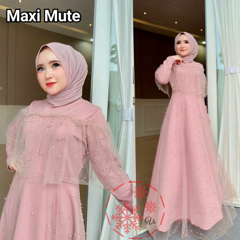 COD☑️Pakaian Gamis Wanita/Maxi Mute/Matt Moscrepe Di Lapis Tille/Mutiara Warna Tembak Asli/Pakaian Muslim Wanita/Busana Muslim Wanita/Good Quality