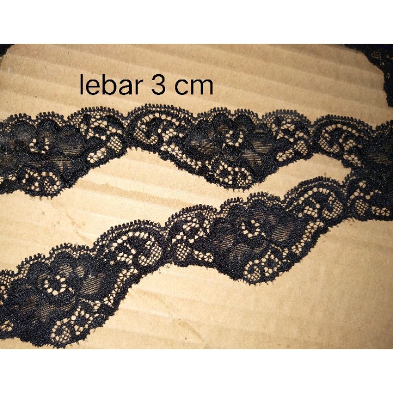 Renda karet renda elastis renda bordir hitam
