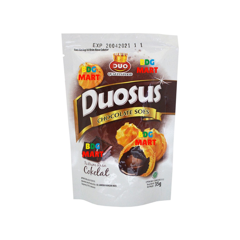 

POUCH Duosus Chocolate Soes Kue Sus Kering Isi Krim Rasa Coklat Nikmat - 35gr