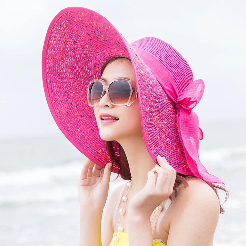 Topi pantai korea motif topi jerami anti panas UV topi liburan