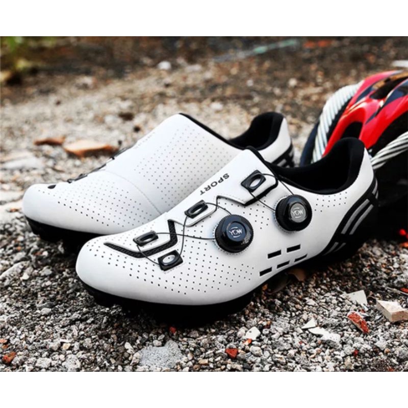 Sport Sepatu Sepeda Cleat MTB Bicycle Shoes Cleats Mountain Bike Sepatu Gowes MTB 2 BOA Putih