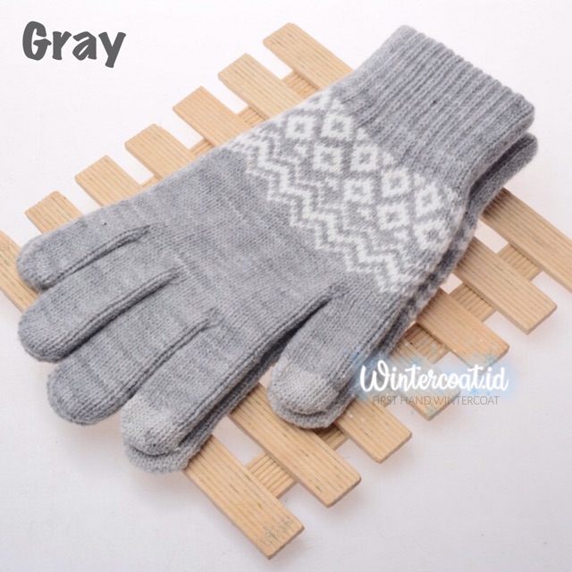 Sarung Tangan Rajut Pria cowok Men winter gloves Touchscreen hangat wool gunung motif Snowflakes