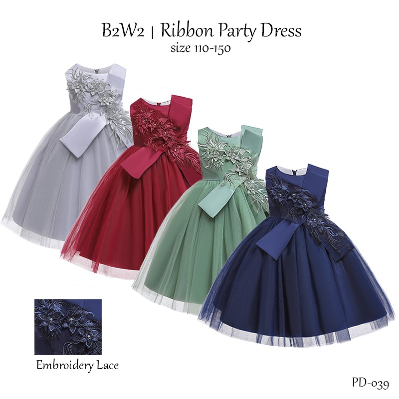 [Brandedbaby]  DRESS PESTA ANAK PEREMPUAN IMPORT/ PARTY DRESS / GAUN PESTA ULANG TAHUN MERAH HIJAU BORDIR