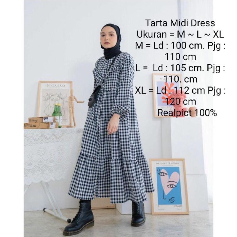 Tarta Midi Dress Kotak / Tunik Kotak Termurah / Long dress Terbaru / Atasan Tunik Terlaris Kotak / L