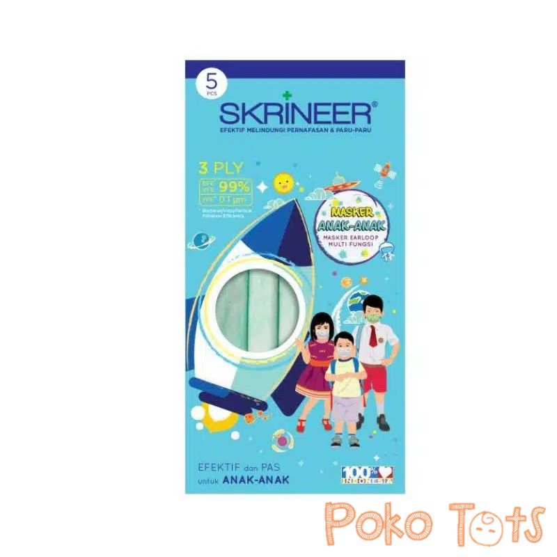 Skrineer Masker Anak Earloop 3 Ply Multi Fungsi Isi 5pcs