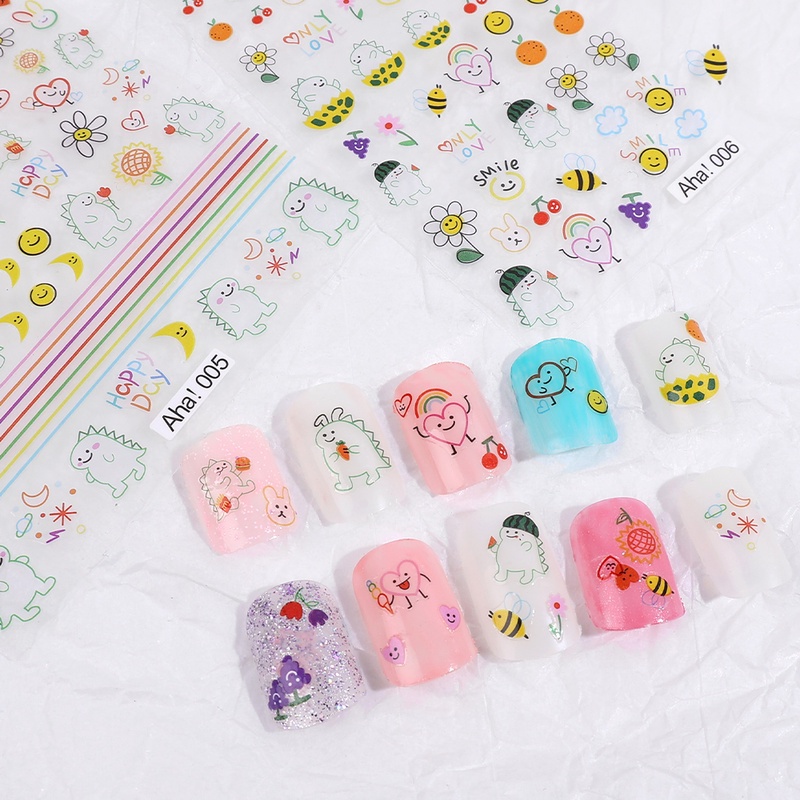 Stiker Kuku Motif Kartun Dinosaurus Pikachu Untuk Manicure