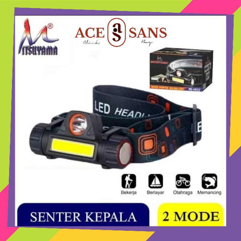 Senter Kepala Mitsuyama LED COB Rechargeable TYPE MS-1922 I Senter Kepala I Senter I Mitsuyama
