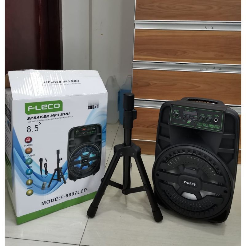 COD SPEAKER BLUETOOTH FLECO F-8808/F-8805/F-8806/F-8807 8.5 INCH X-BASS BONUS STAND PLUS MIC KARAOKE //SPEAKER FLECO X-BASS//SPEAKER SALON AKTIF//SPEAKER KARAOKE