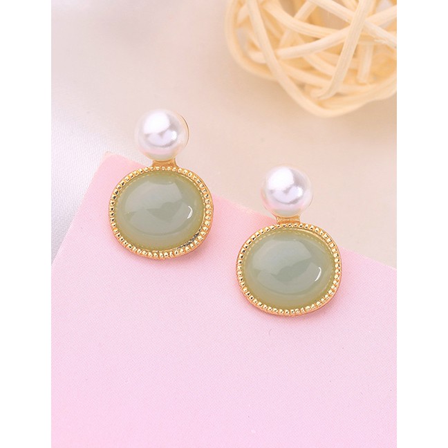 LRC Anting Tusuk Fashion Gold Geometric Circle Pearl Earrings D03277