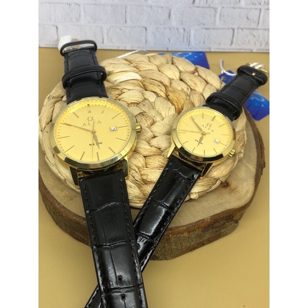 JAM TANGAN PRIA WANITA ALFA COUPLE KULIT 55035L HITAM ROSEGOLD ROSEORIGINAL 1000%