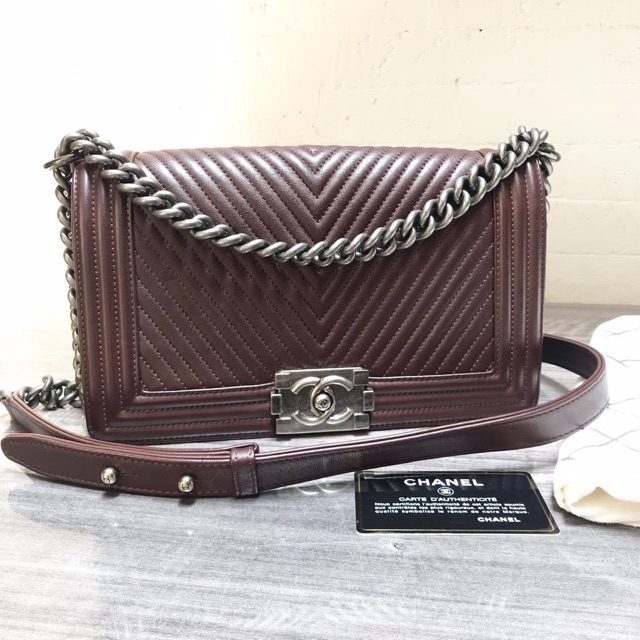 Chanel Boy Bag Medium Chevron Rhw #19 Second Authentic