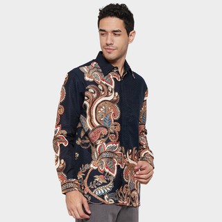  Batik  Semar  Kemeja Lengan  Panjang  Kenanga Lereng Navy 