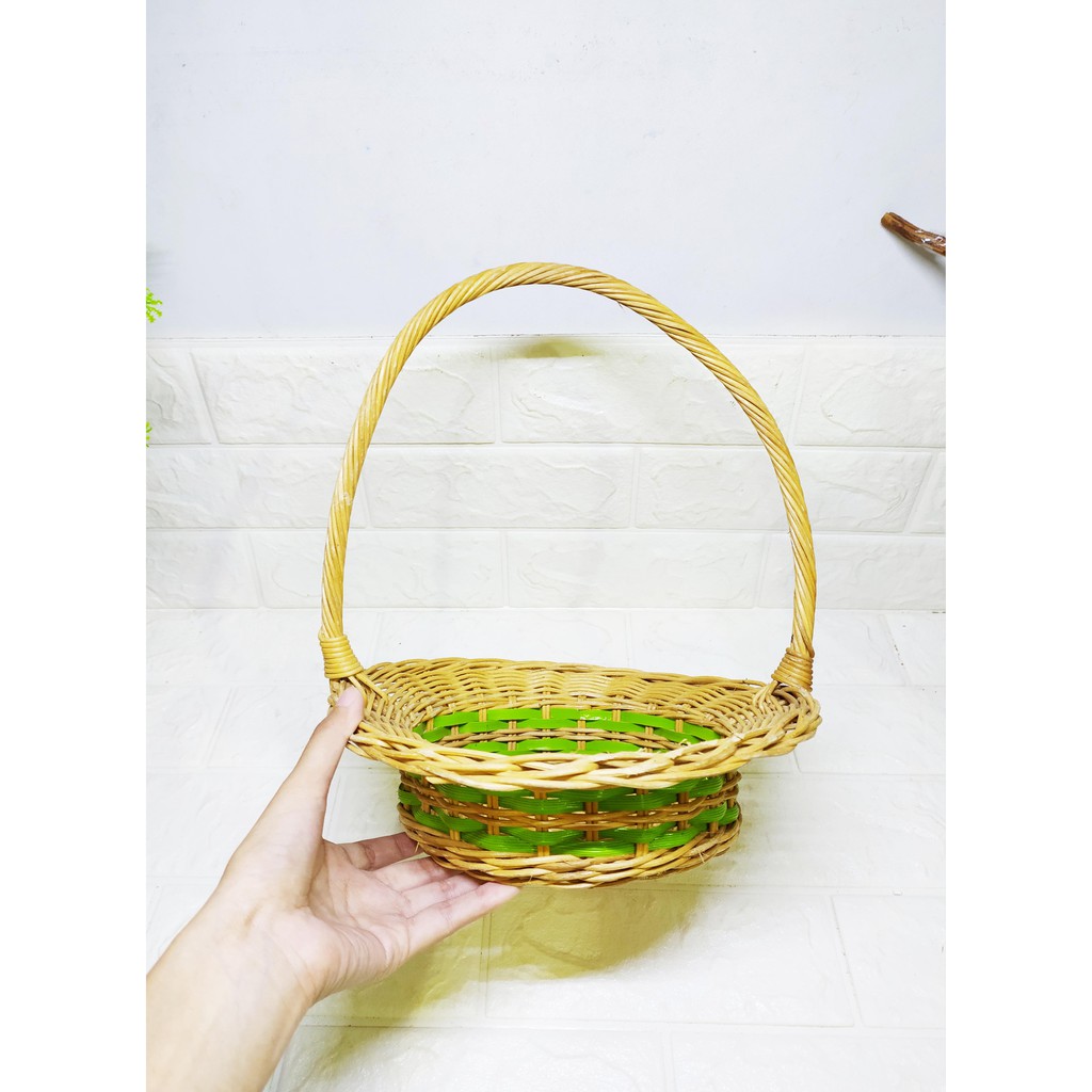 Keranjang Topi Salur Hijau - Keranjang Rotan